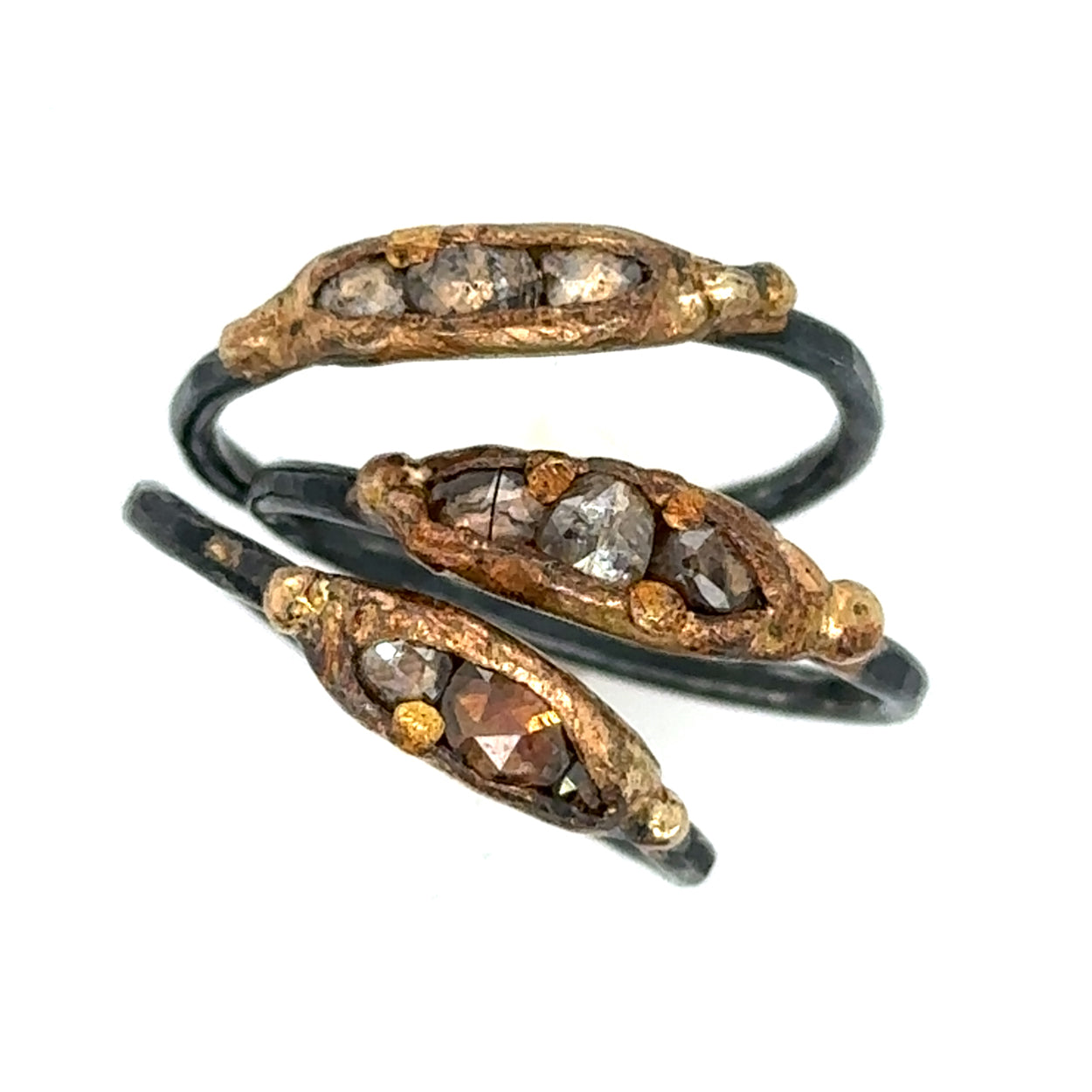 Mini Rose Cut Diamond Pod Ring - Mixed Metal