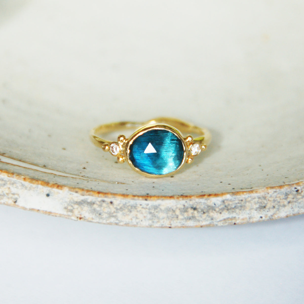 Mira London Blue Topaz Ring with Diamonds