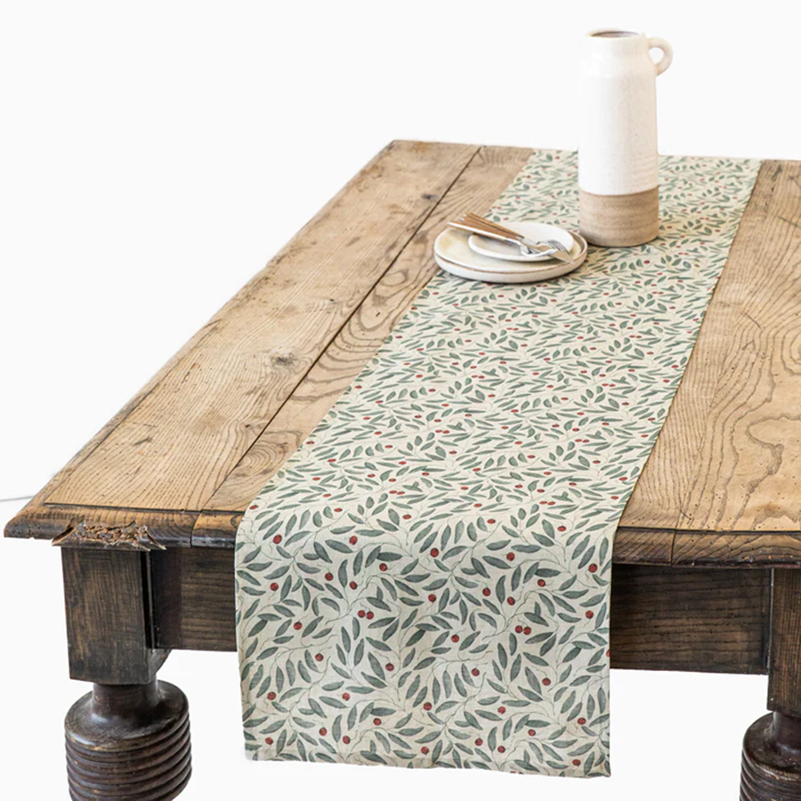 Linen Table Runner - Mistletoe