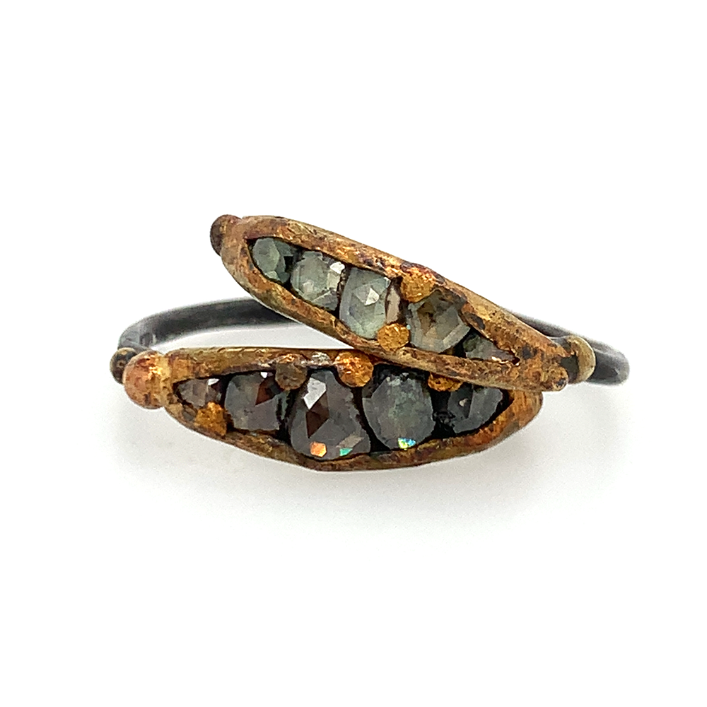 Full Rose Cut Diamond Pod Ring - Mixed Metal