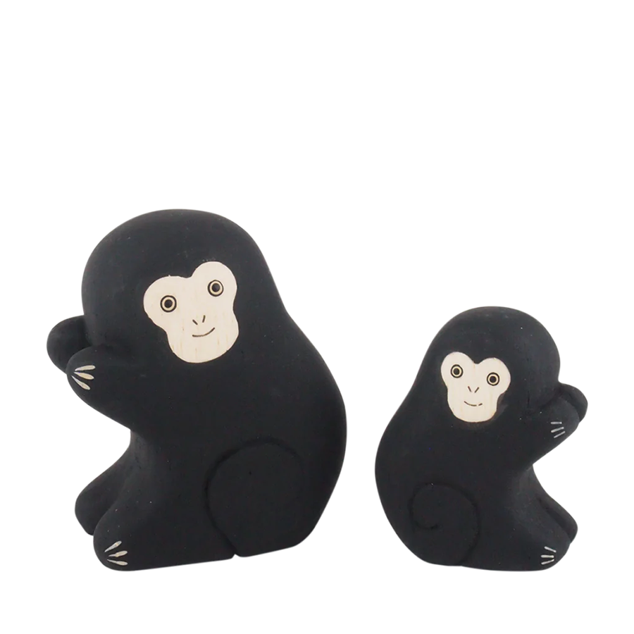 Tiny Wooden Monkey Family