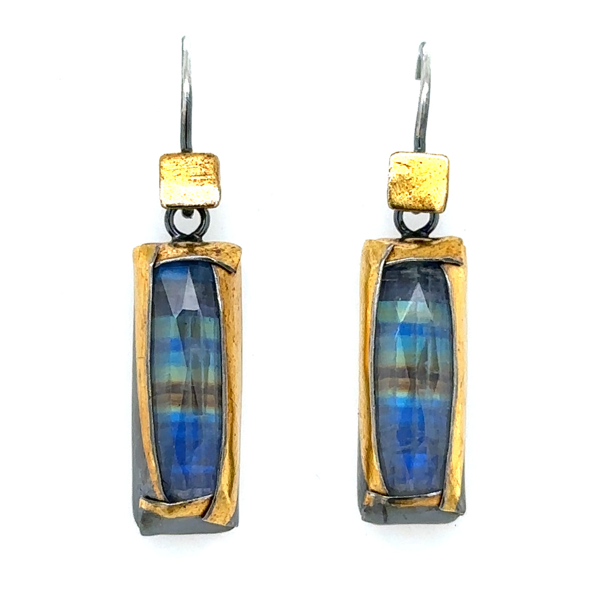 Rectangle Stripe-Flash Moonstone Keum-Boo Rim Earrings