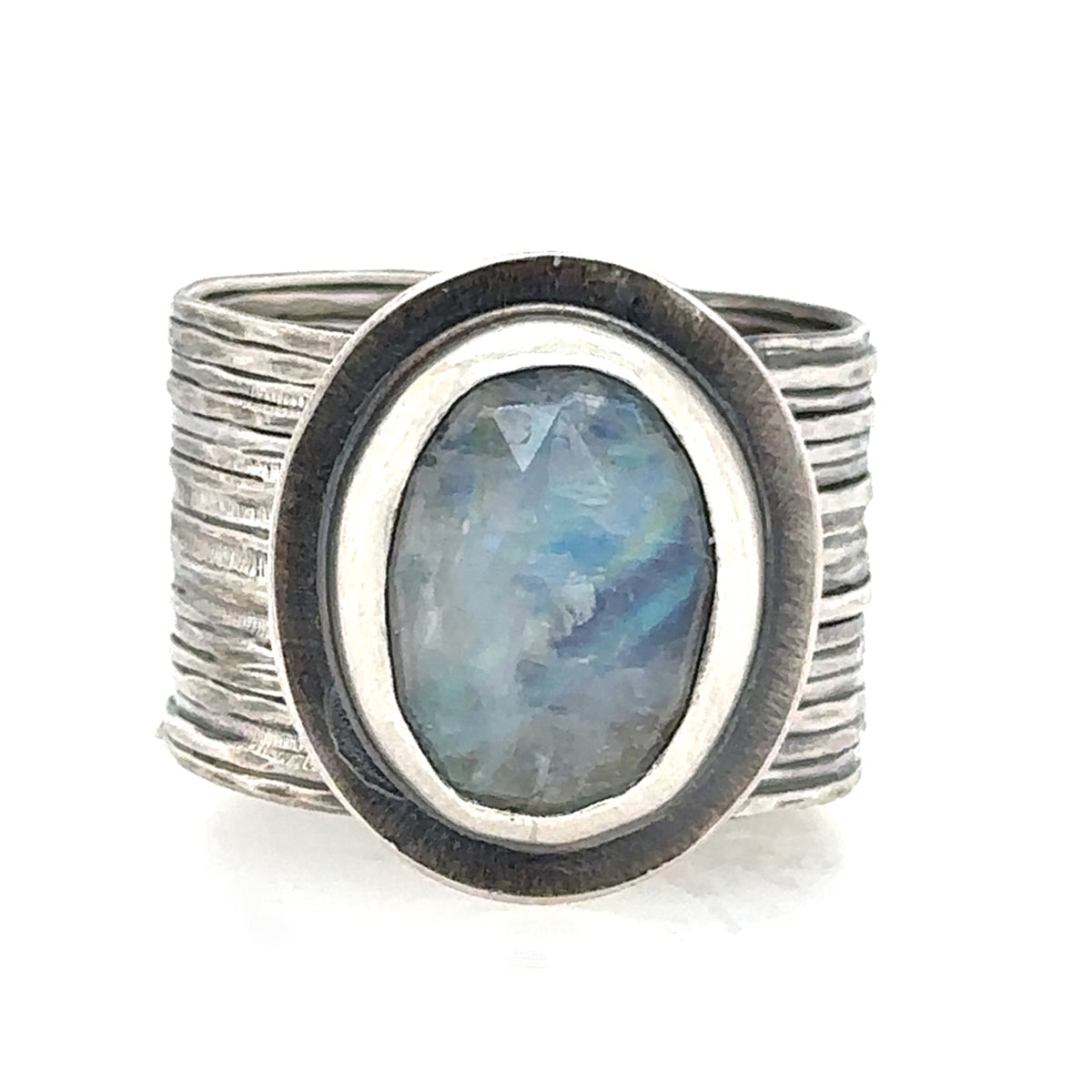 Moonstone on Wide Ribbed Adjustable Band