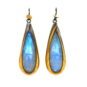 Golden Dot Earrings - Long Teardrop Moonstone