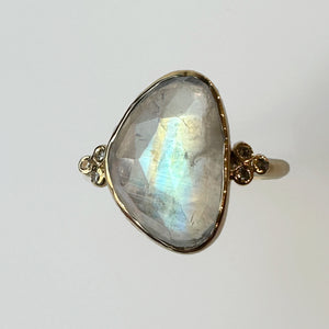 Moonstone + Diamond Trios Ring