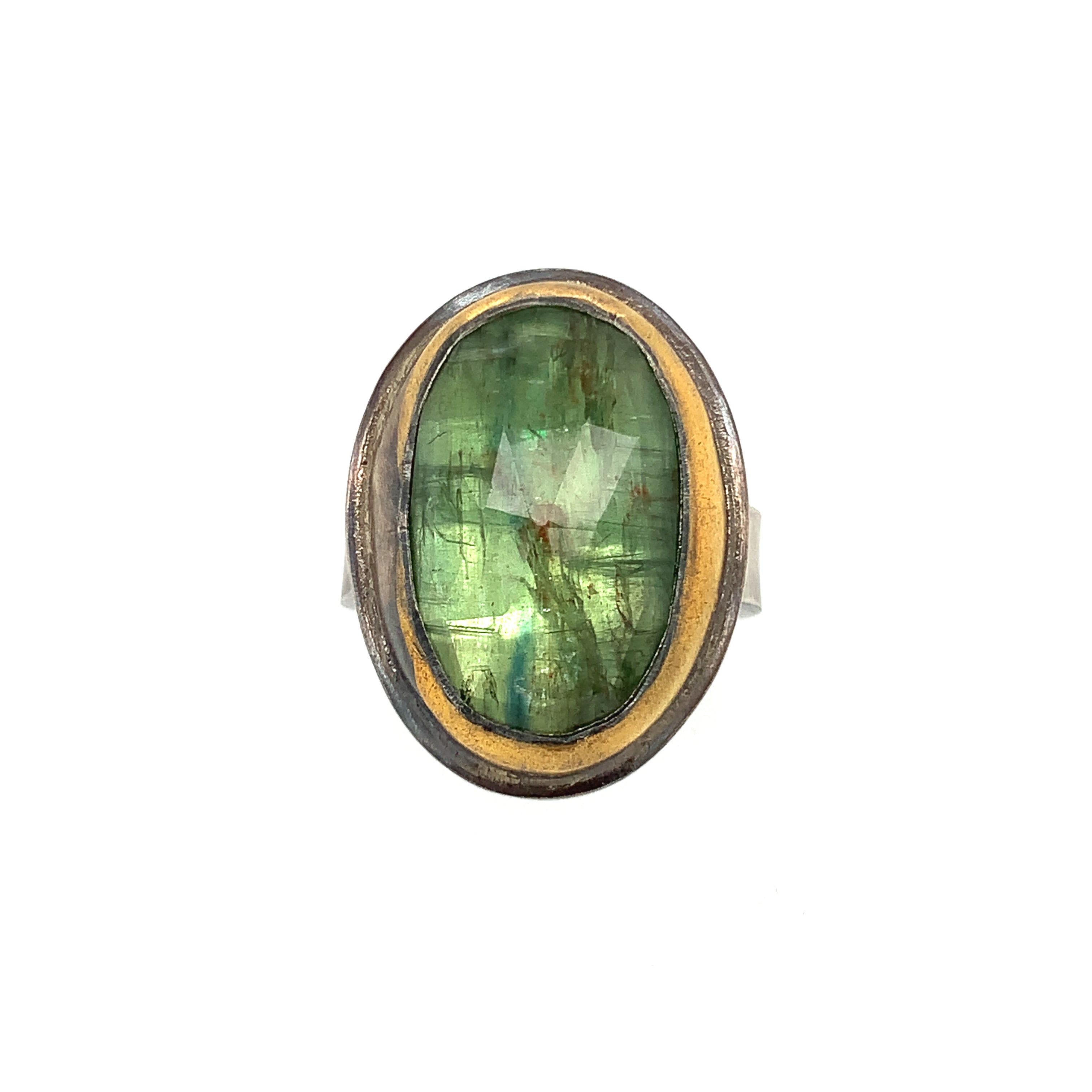 Mossy Green Kyanite Ring (SS/24k)