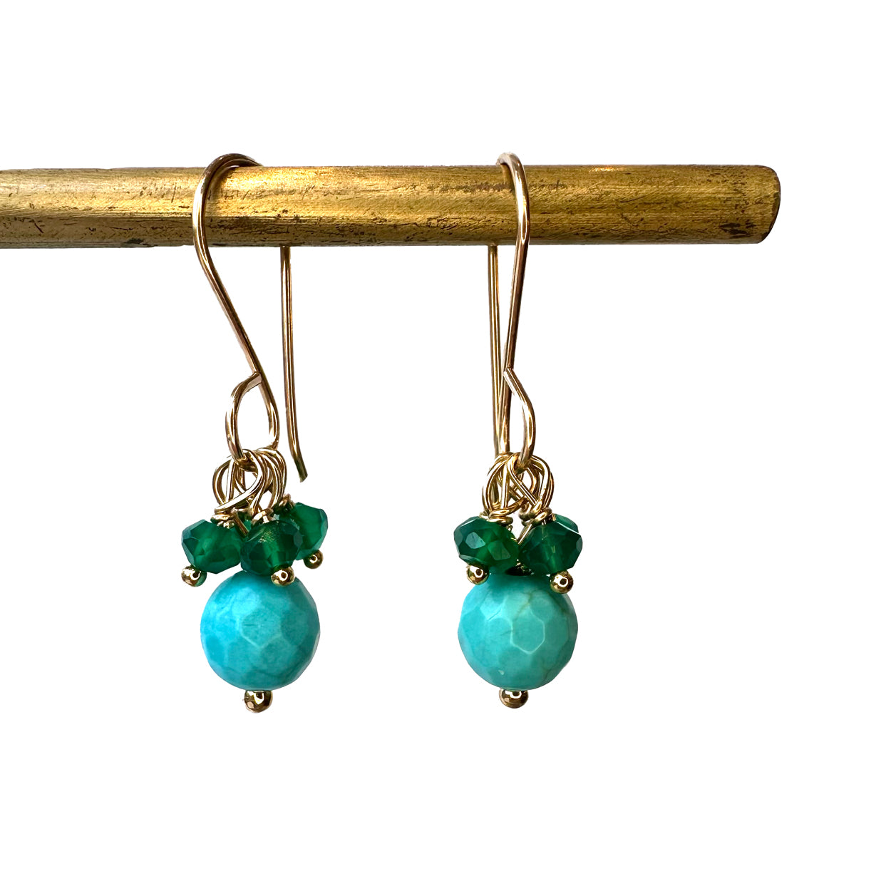 Turquoise and Green Onyx Tassle Earrings