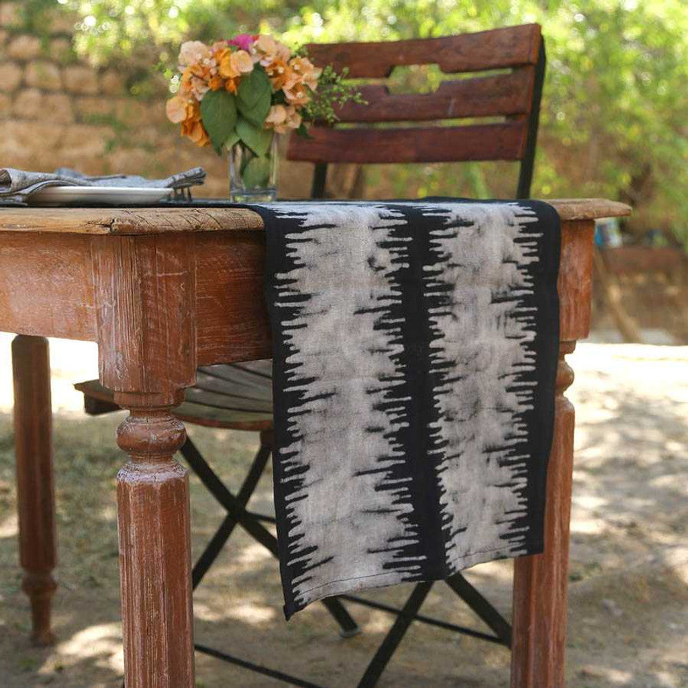 Block Printed Cotton Table Runner - Noire Black