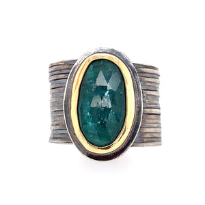Teal Kyanite Ring on Wide Band