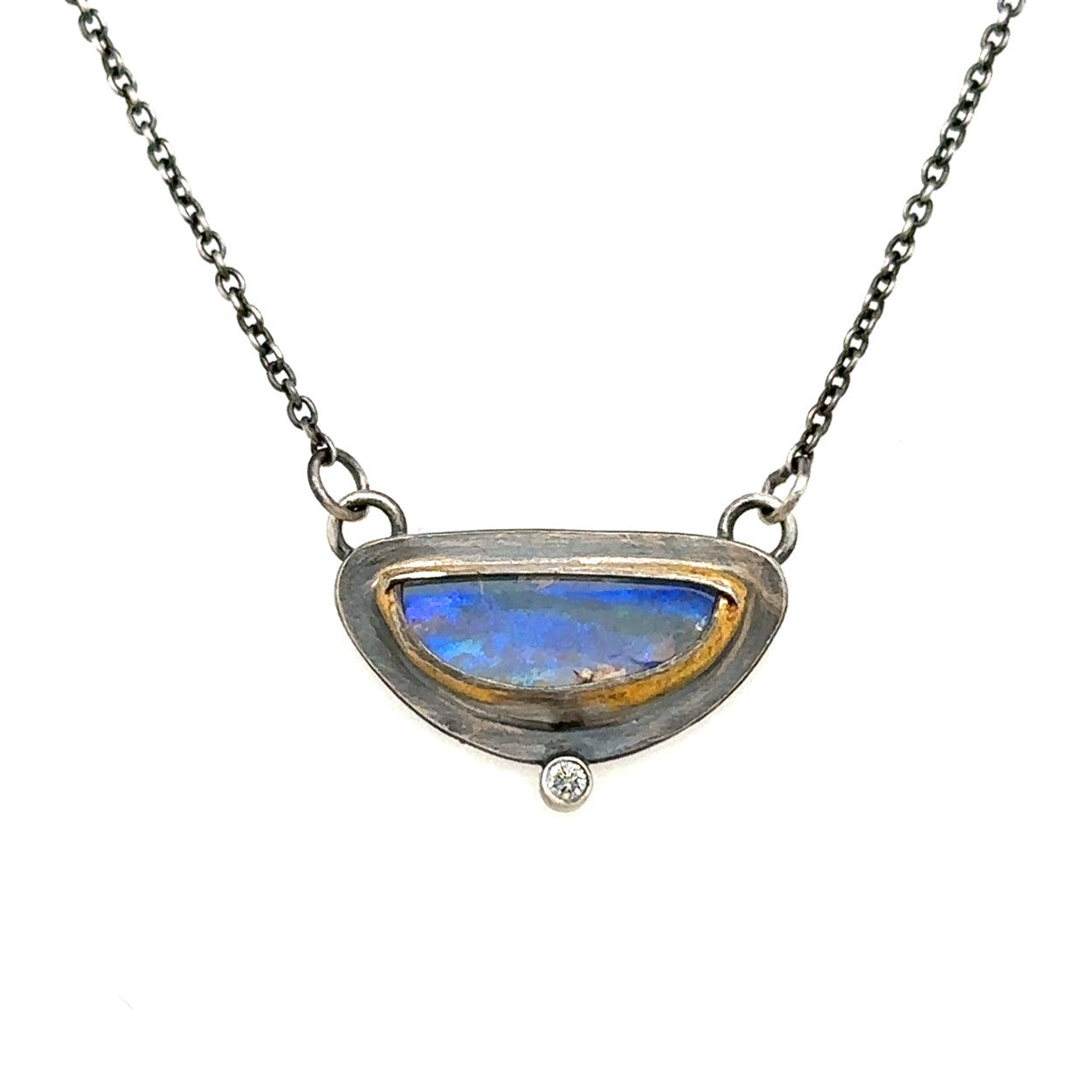 Opal + Diamond Half Circle Keum-Boo Necklace