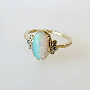 Australian Opal + Diamond Whiskers Ring