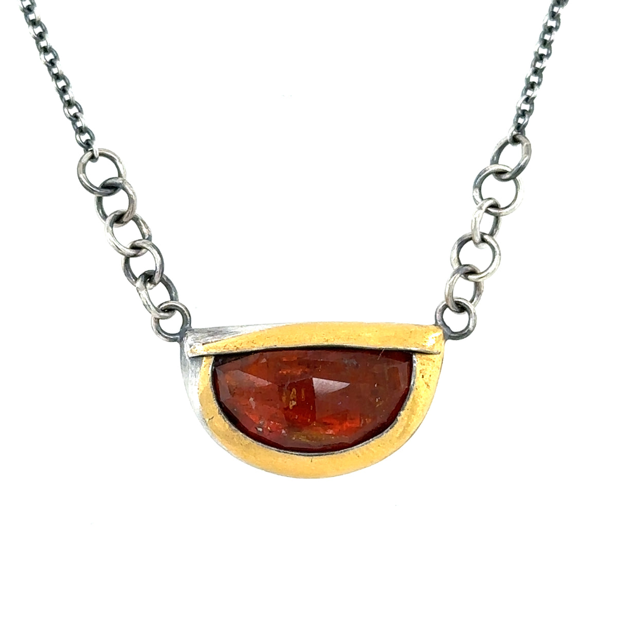 Orange Kyanite Shield Keum-Boo Rim Necklace