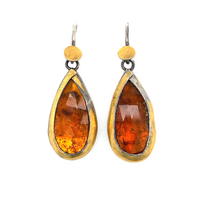 Golden Dot Dangle Earrings - Teardrop Orange Kyanite