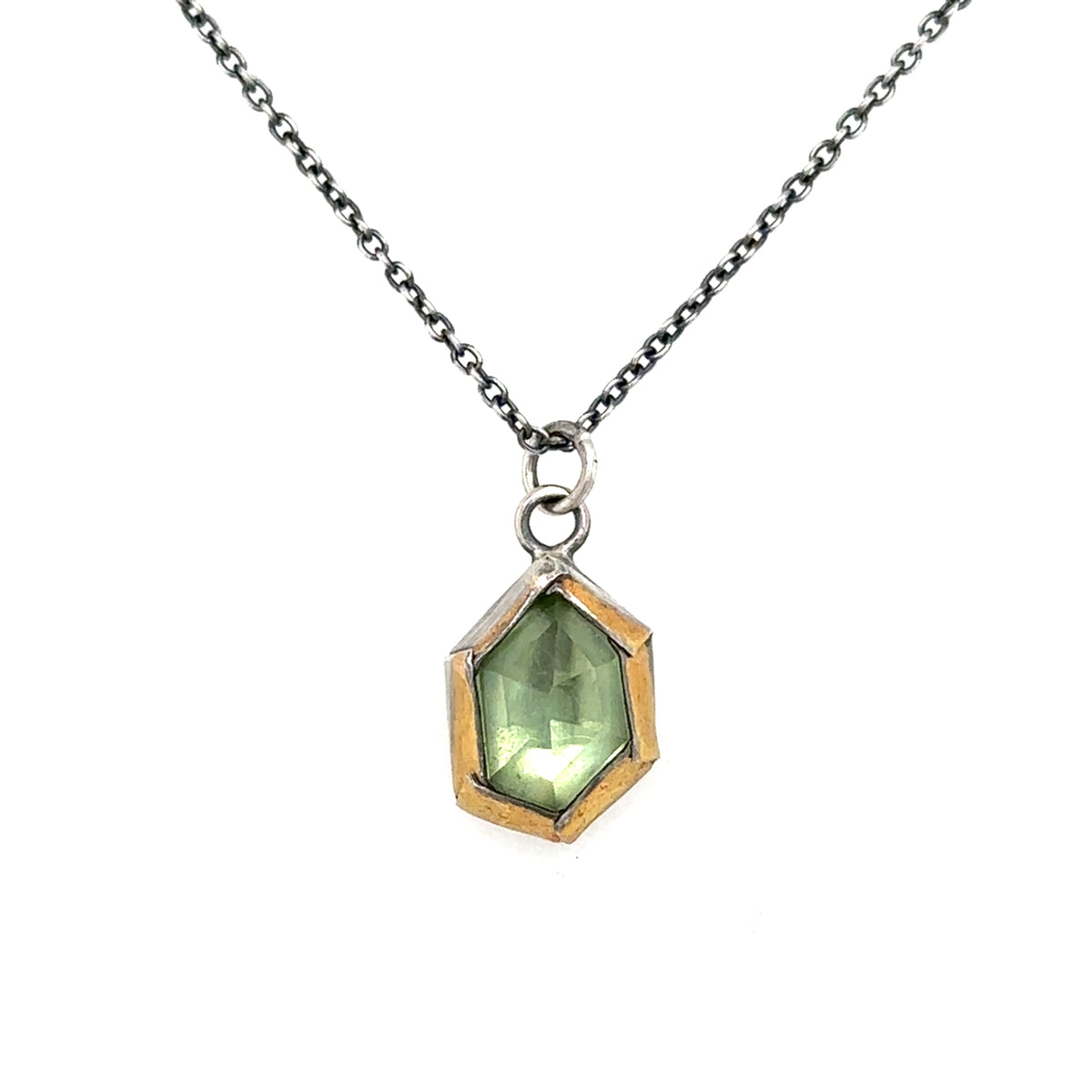 Peridot Hexagon Keum-Boo Rim Necklace