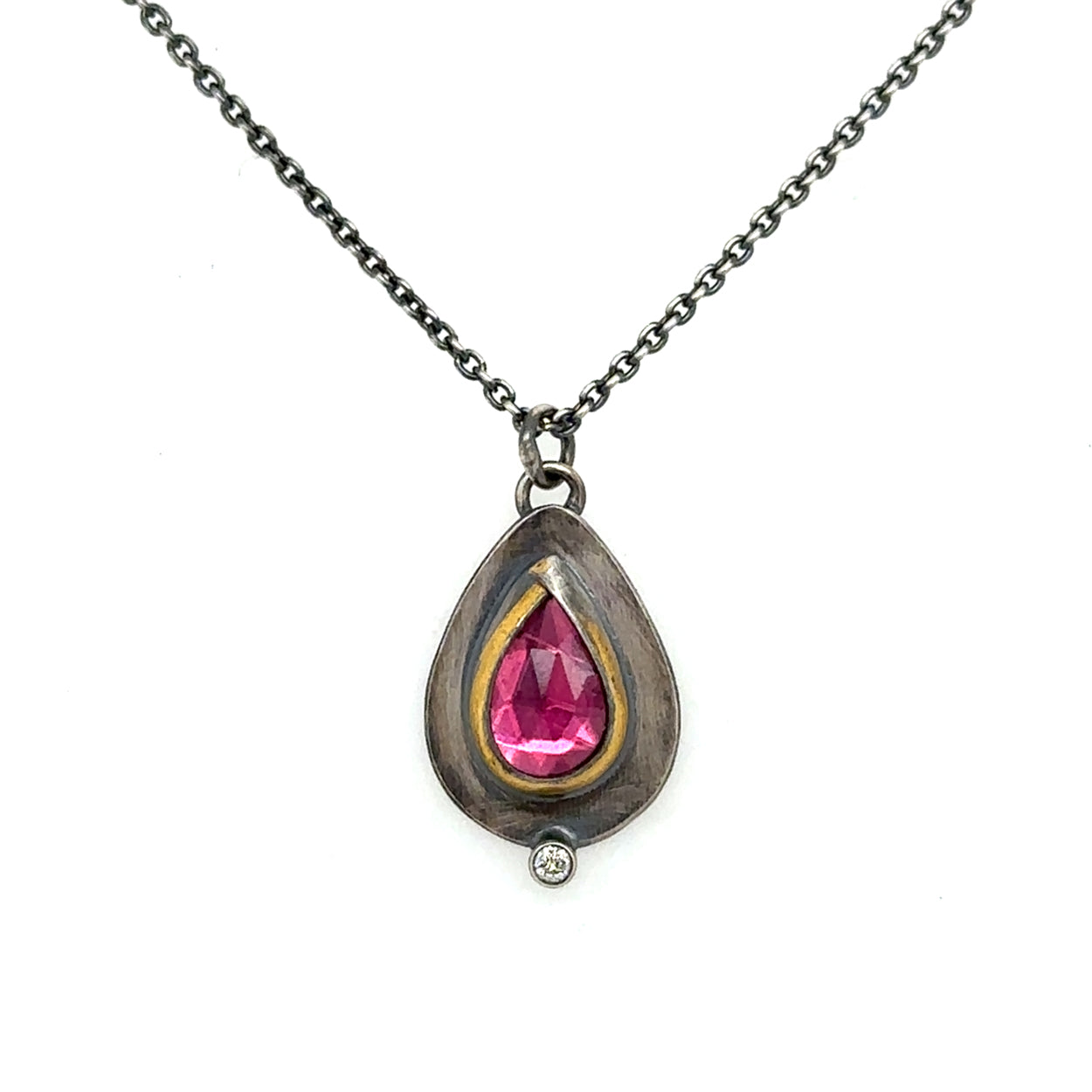 Pear Pink Tourmaline + Diamond Keum-Boo Necklace