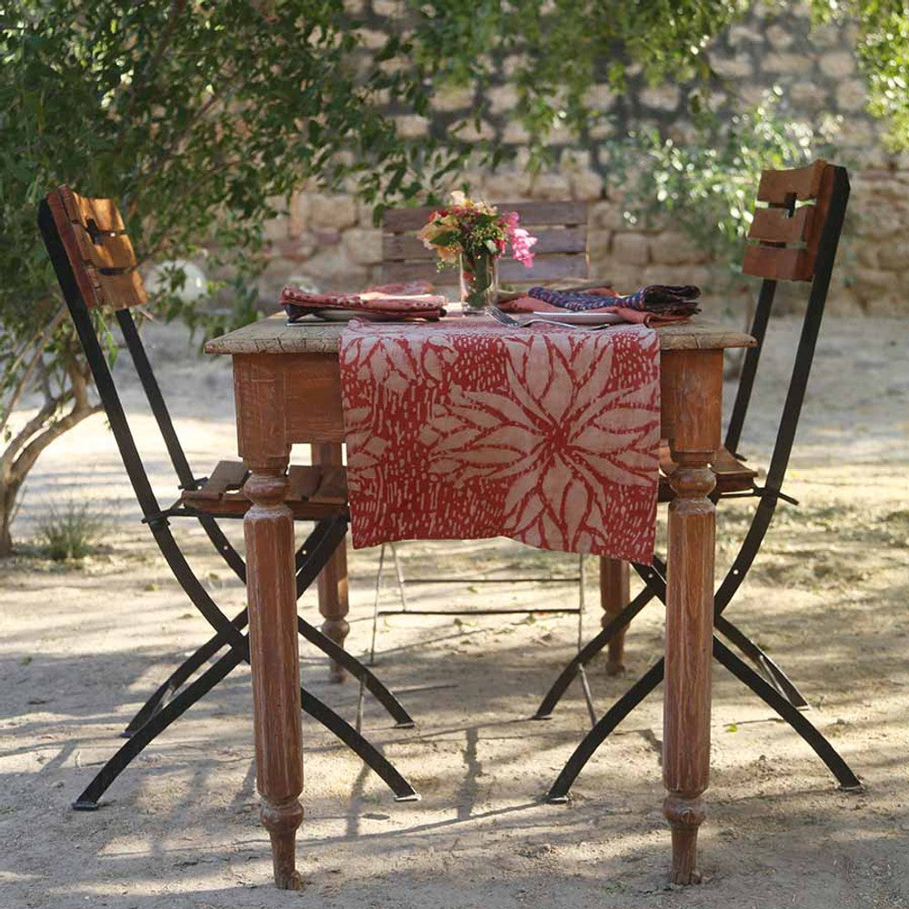 Block Printed Cotton Table Runner - Pink Rosette