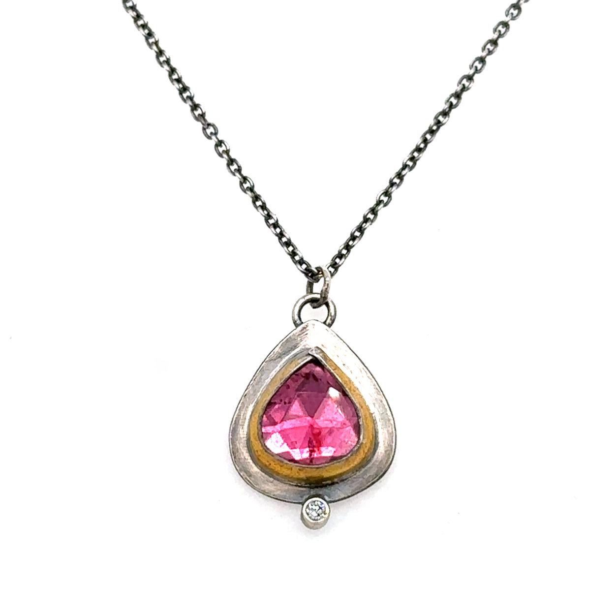Pink Tourmaline + Diamond Teardrop Keum-Boo Necklace