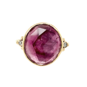 Round Pink Tourmaline + Diamond Ring