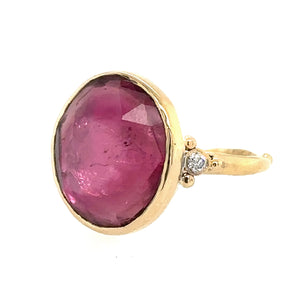 Round Pink Tourmaline + Diamond Ring