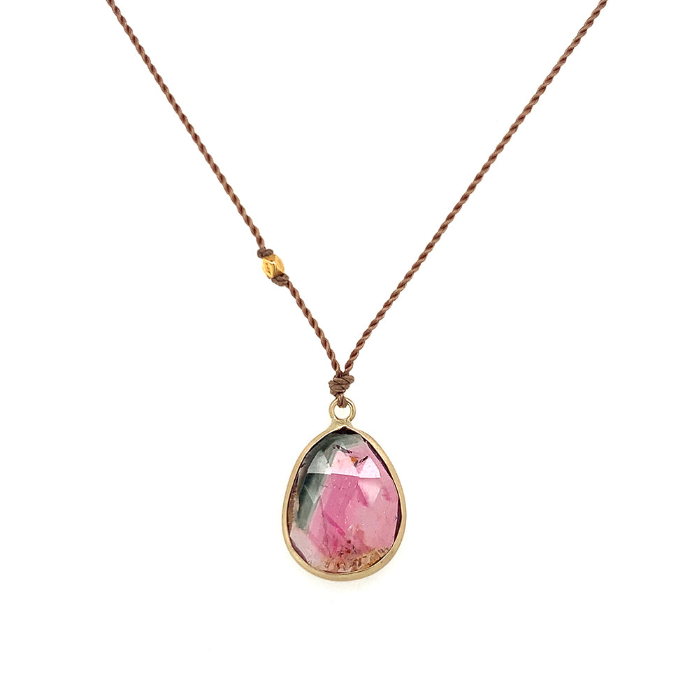 18k Watermelon Tourmaline Bezel Necklace
