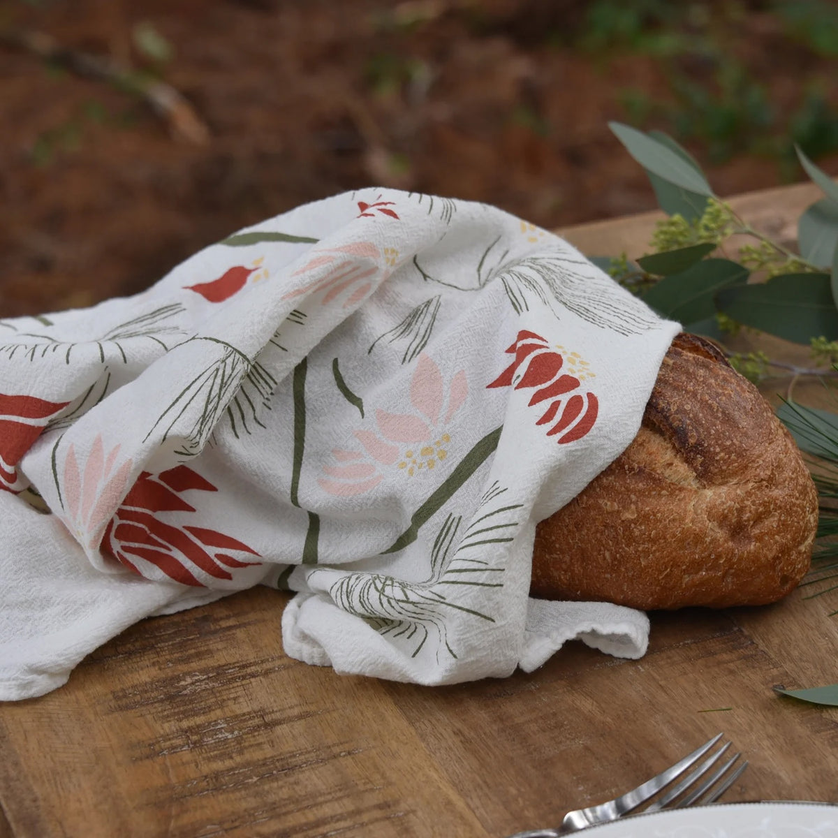 Poinsettia + Pine Tea Towel