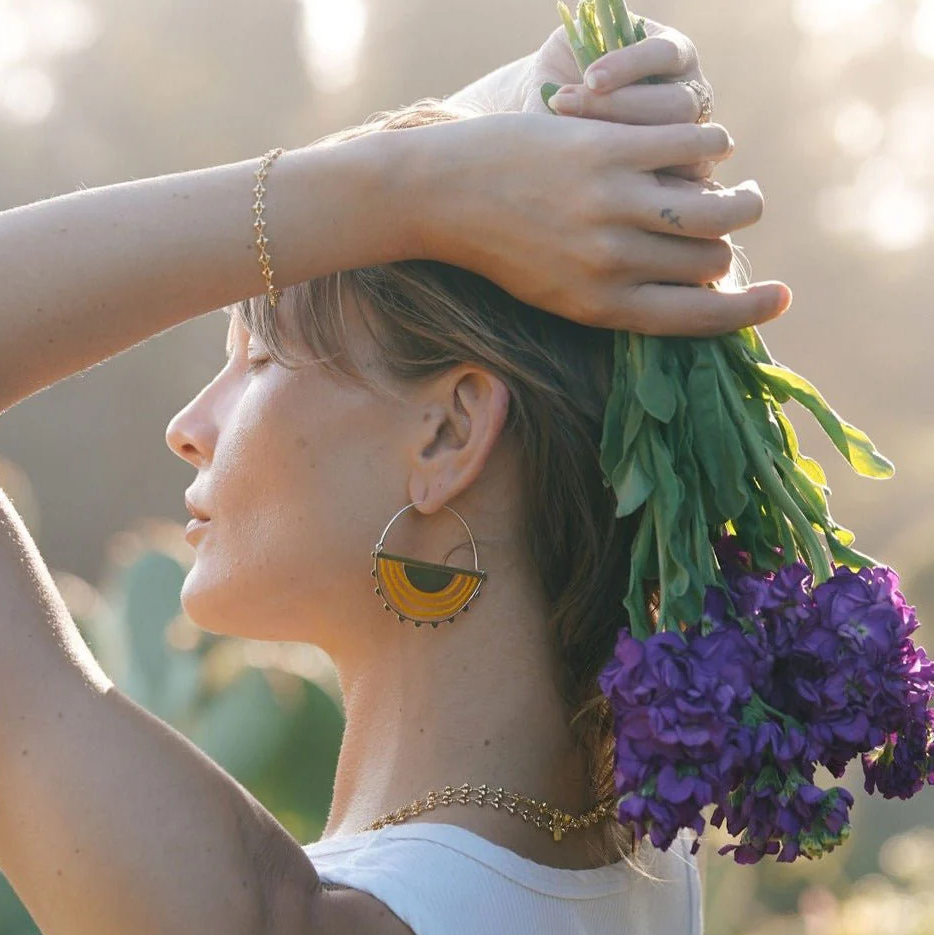 Hemisphere Brass + Golden Poppy Beaded Hoop