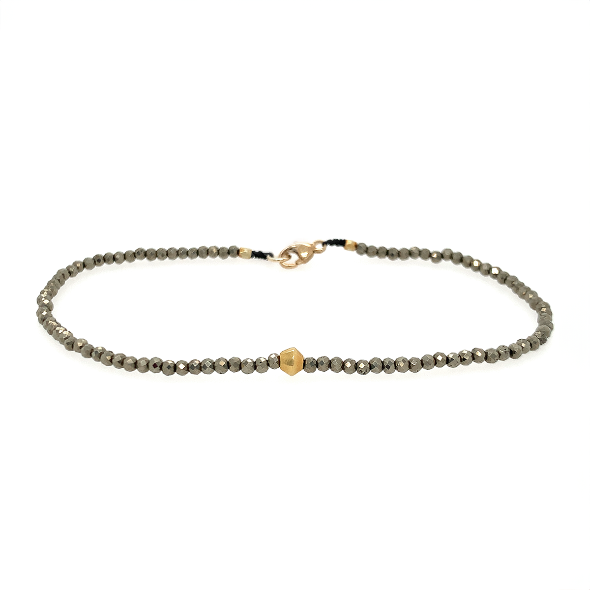 Pyrite + 18k Ridge Bead Bracelet
