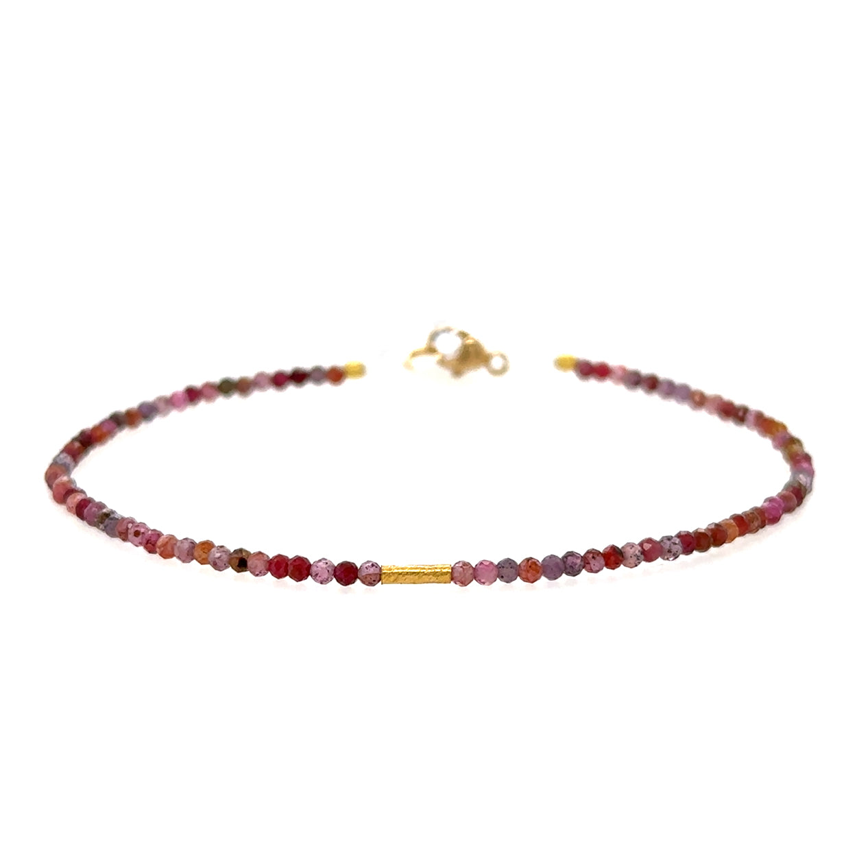 Mauve Red Sapphire + 18k Bar Bead Strand Bracelet