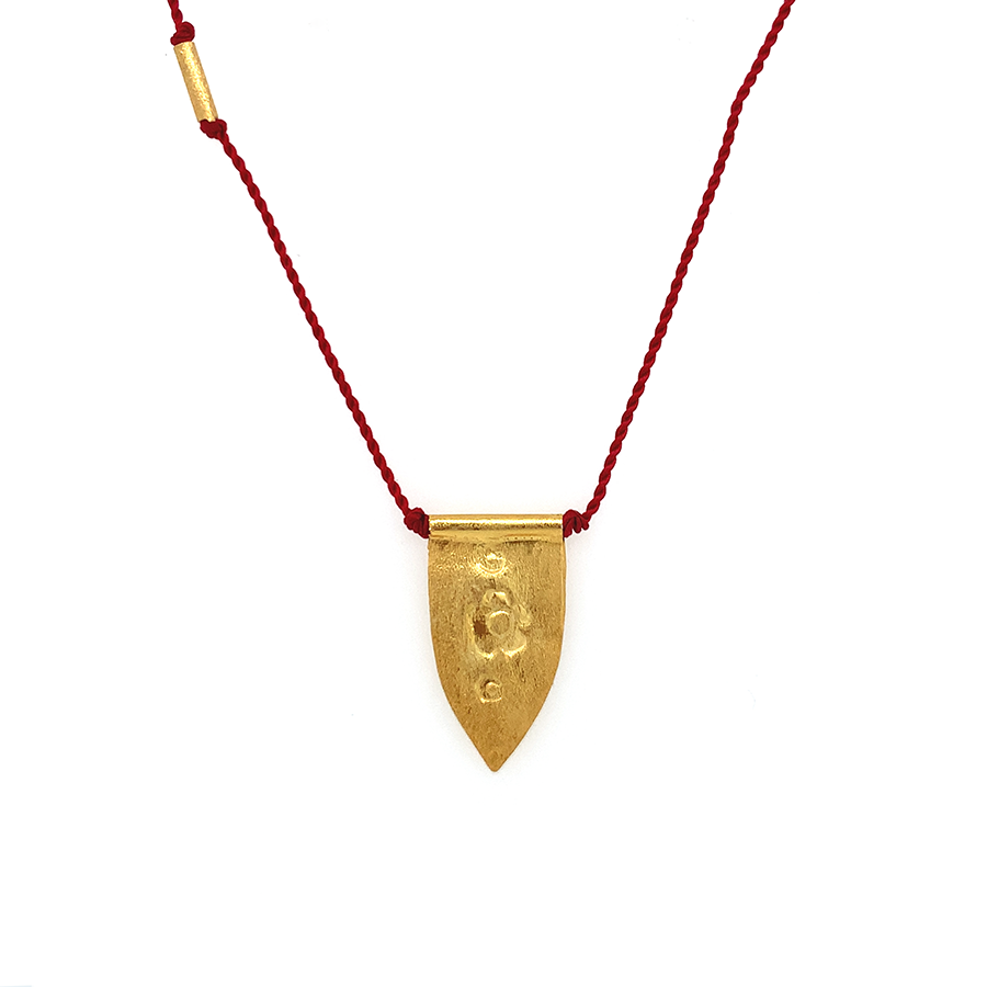 Pointed Shield Talisman Necklace on Red Nylon