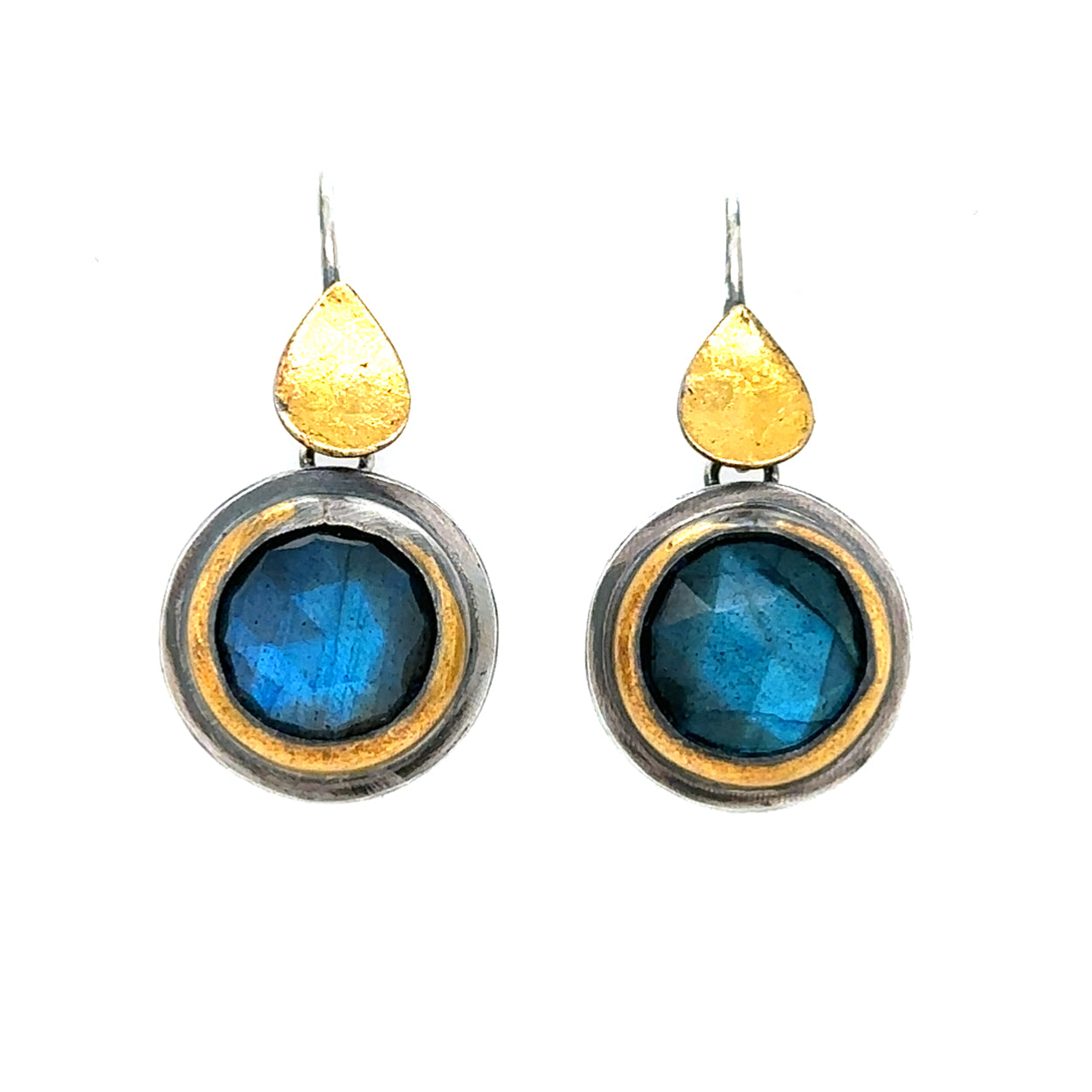 Golden Dot Earrings - Round Labradorite
