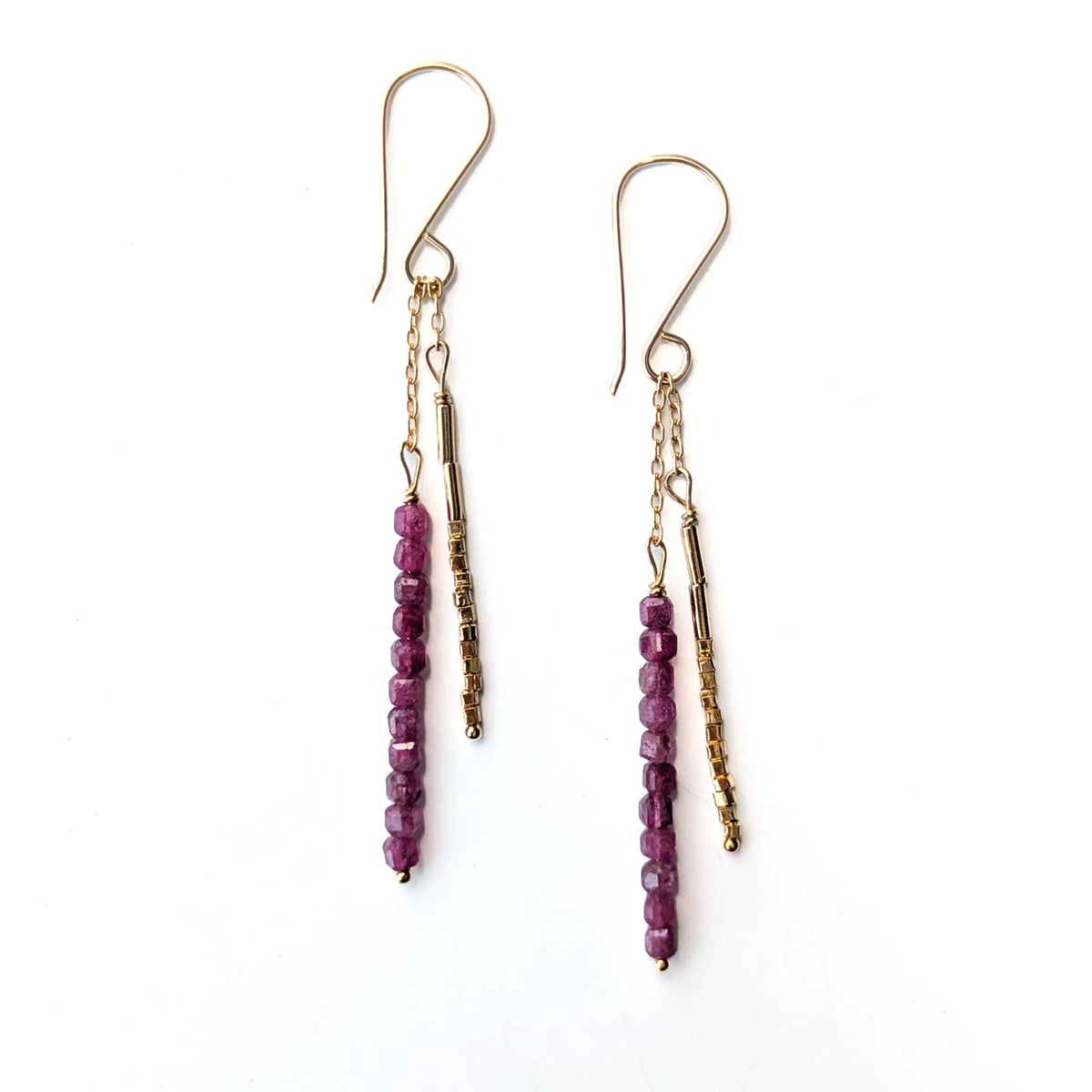 Seed Bead Quill Duo Earrings - Ruby and Gold Vermeil