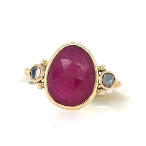 Ruby + Side Moonstones Ring