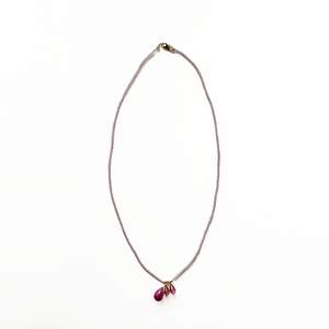 18" Seed Bead Necklace - Ruby + Pink Topaz