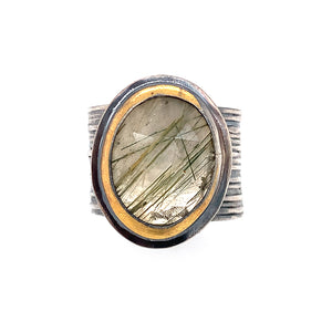 Moss Rutilated Quartz Ring on Wide Band
