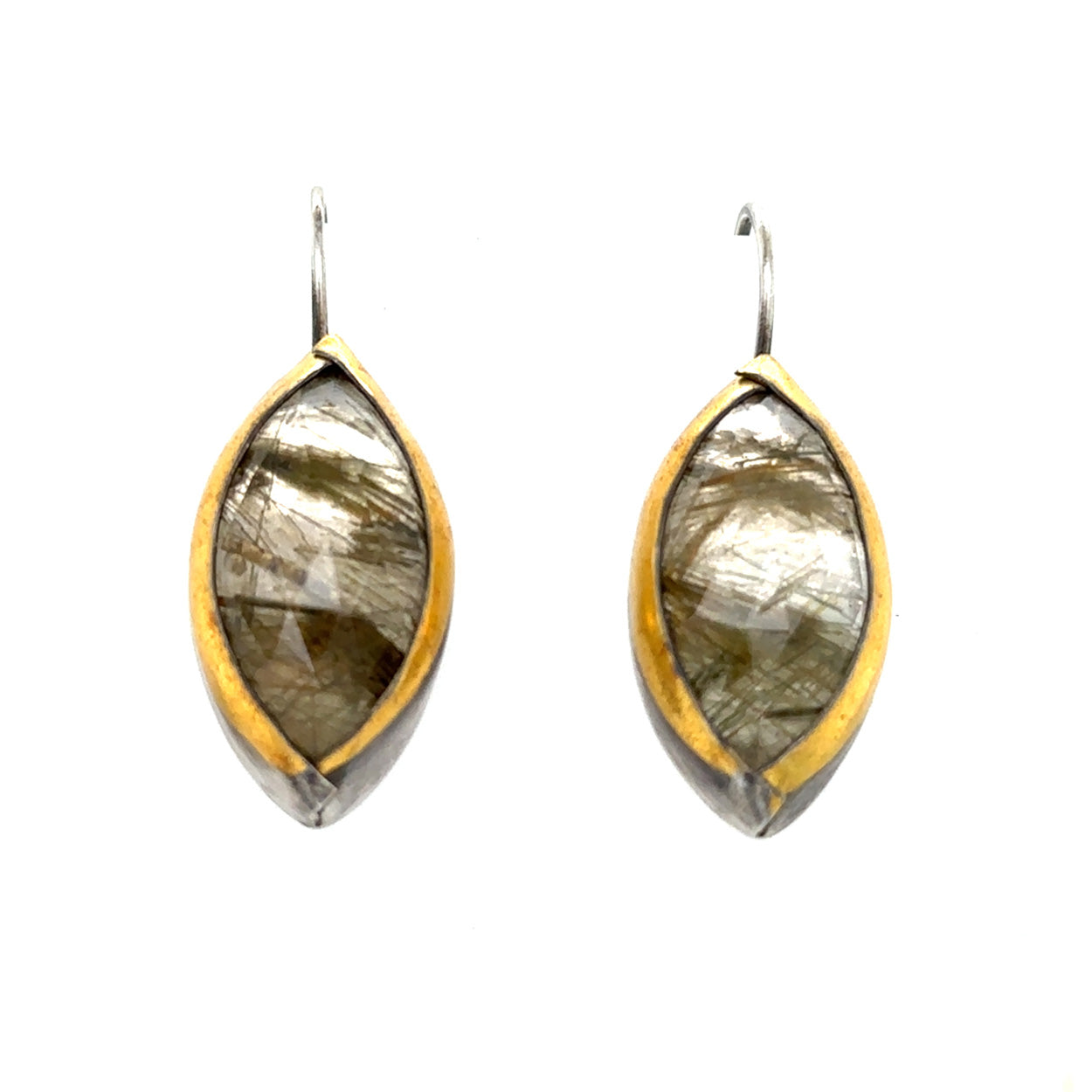 Latching Moss Rutile Navette Keum-Boo Earrings