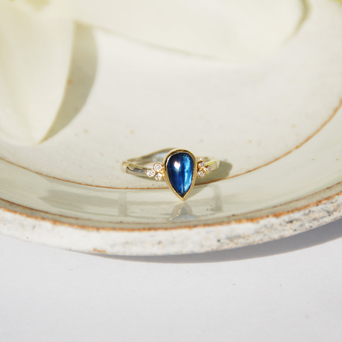 Saenger Blue Kyanite Pear Ring with Diamonds