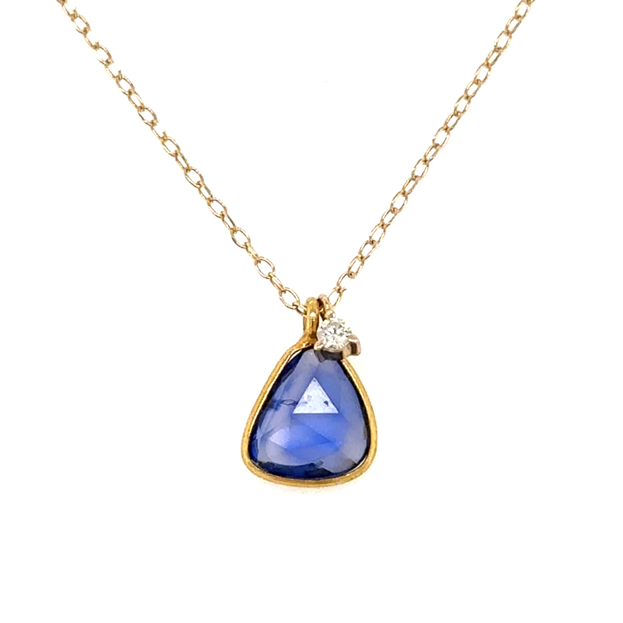 Triangle Blue Sapphire + Diamond Necklace on Fine Chain