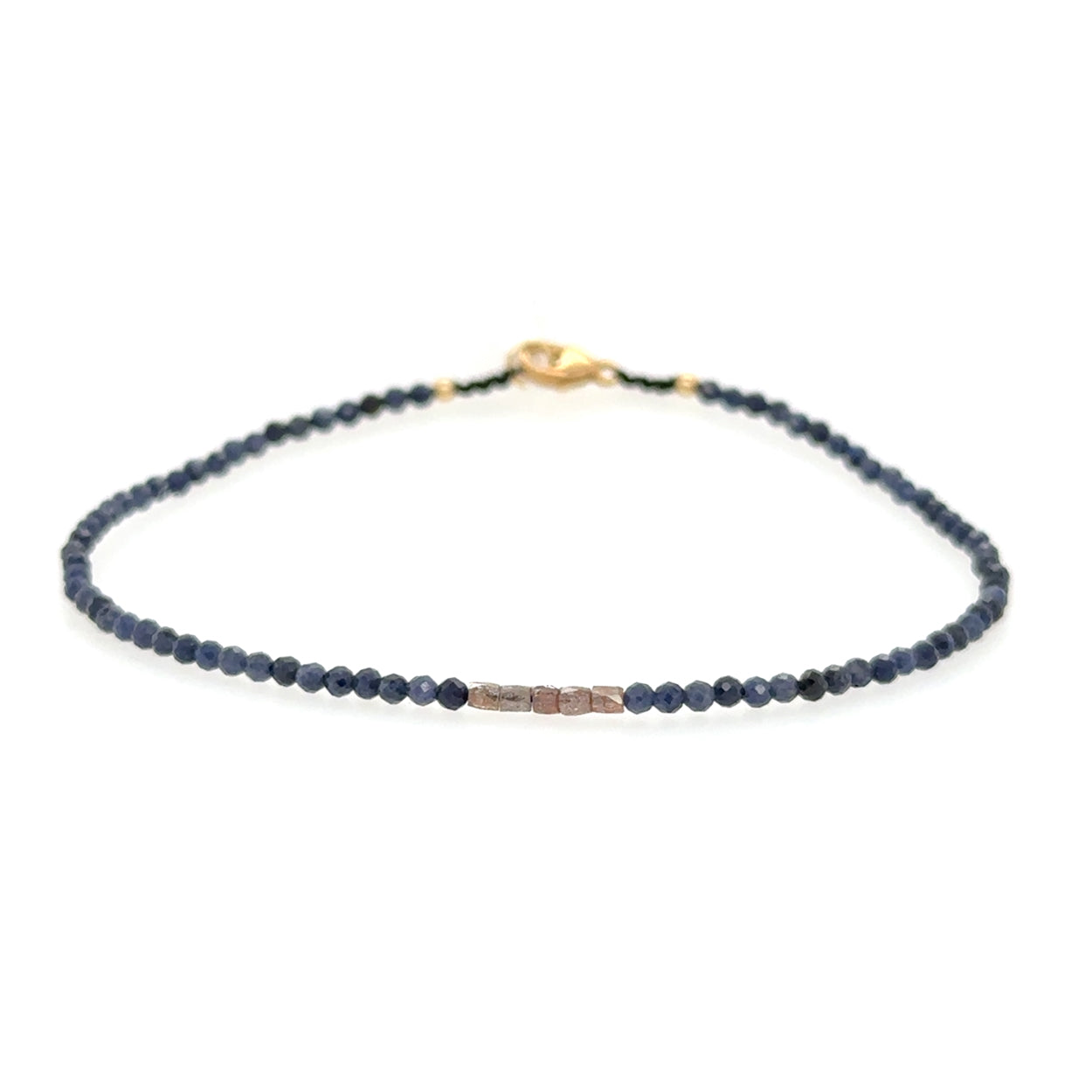 Dark Blue Sapphire + Rustic Diamond Bead Strand Bracelet