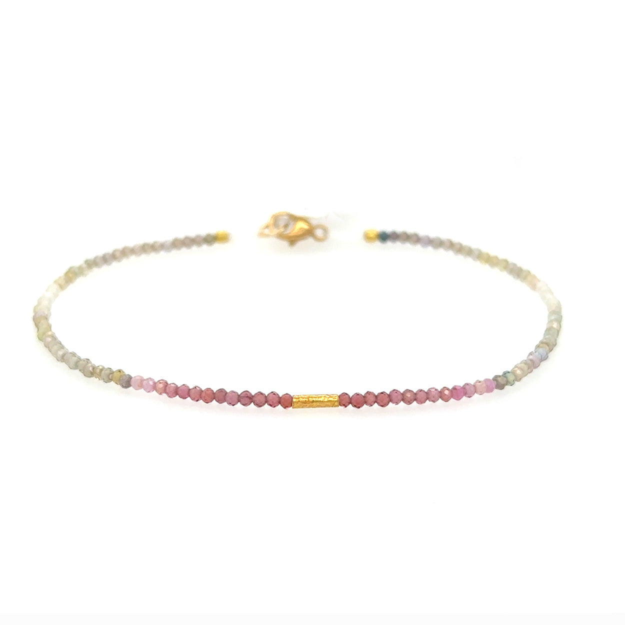 Pink/Green Sapphire Gradient +18k Bar Bead Strand Bracelet