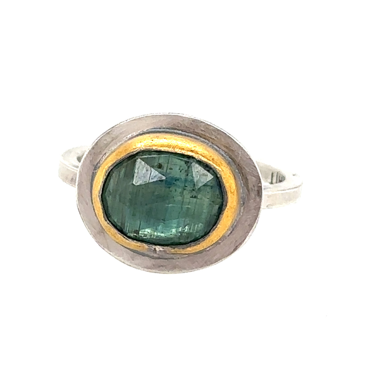 Small Seaglass Green Kyanite Keum-Boo Rim Ring