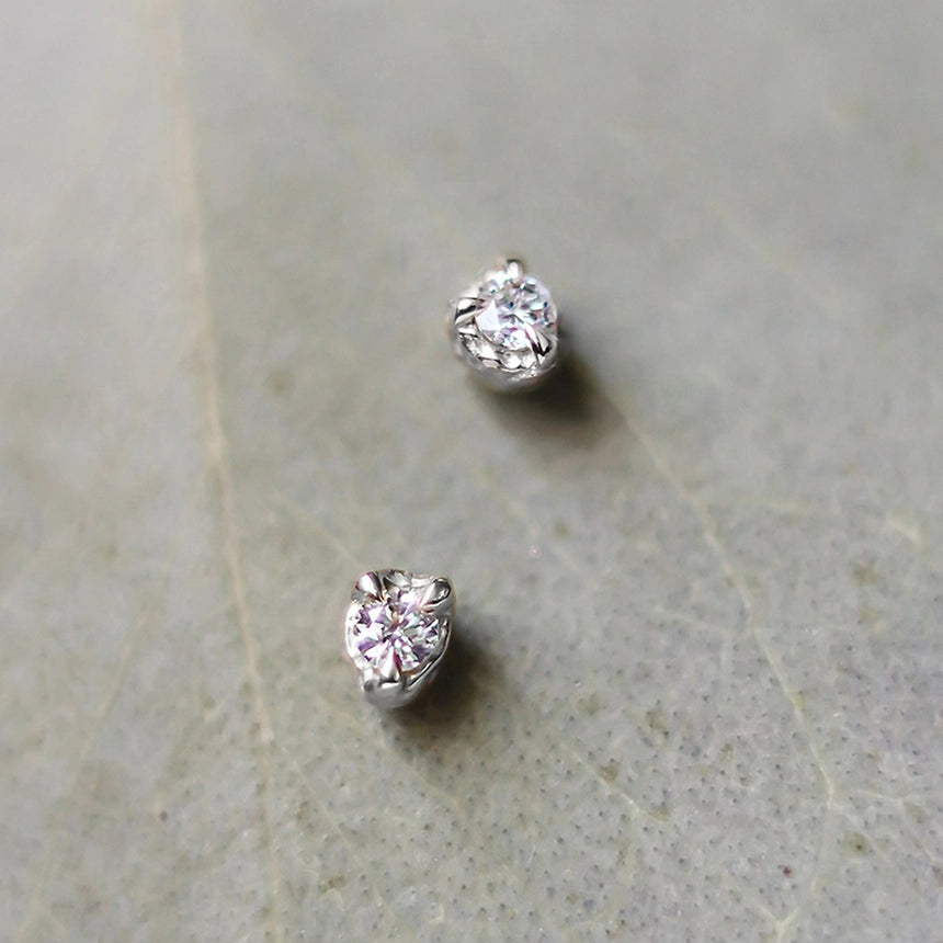Tiny Silver Diamond Studs