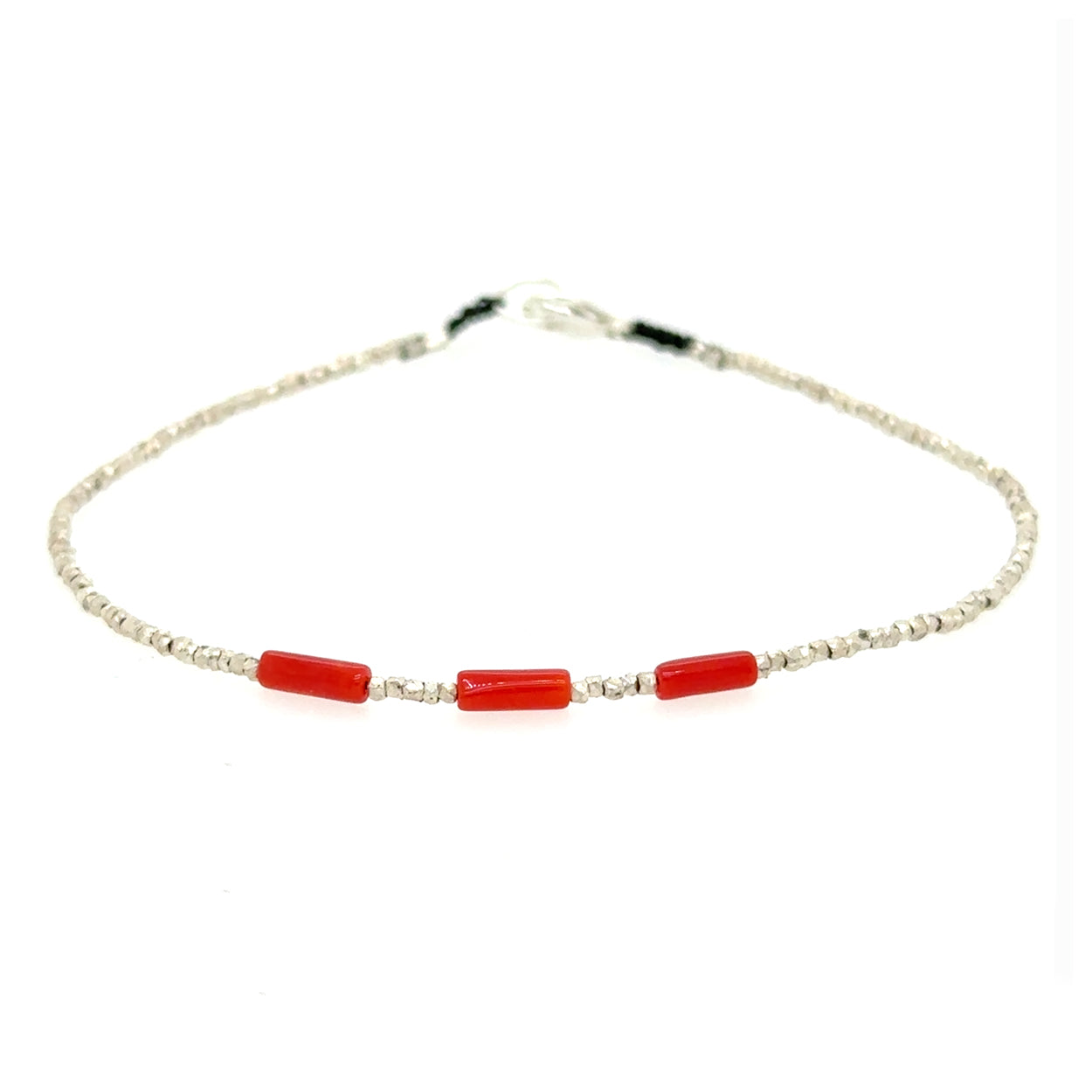 Sterling Silver and Coral Beaded Bracelet