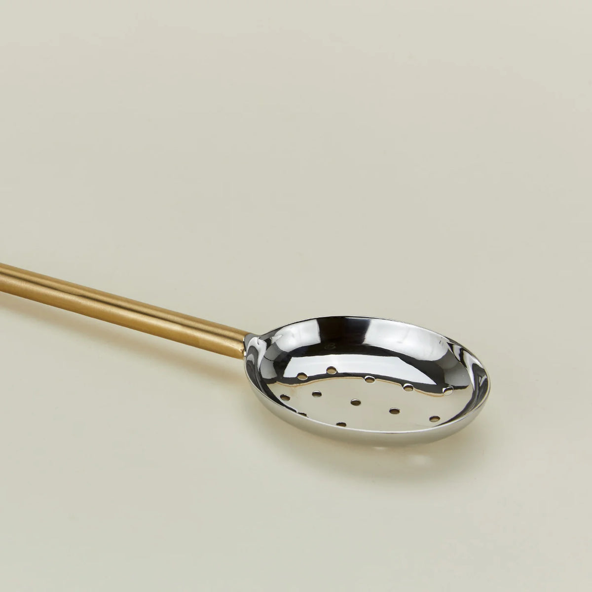 Simple Metal Slotted Spoon - Brass Handle
