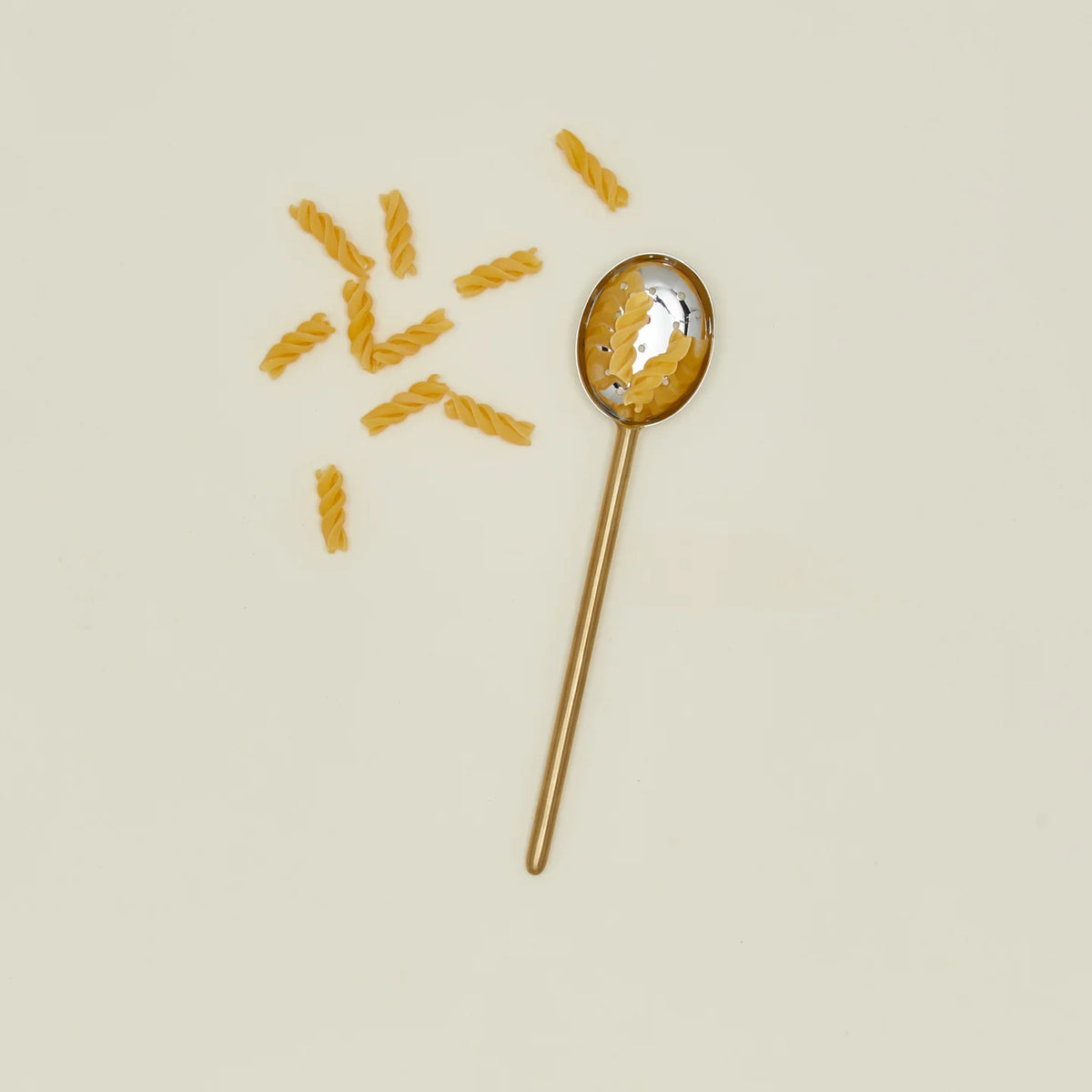 Simple Metal Slotted Spoon - Brass Handle