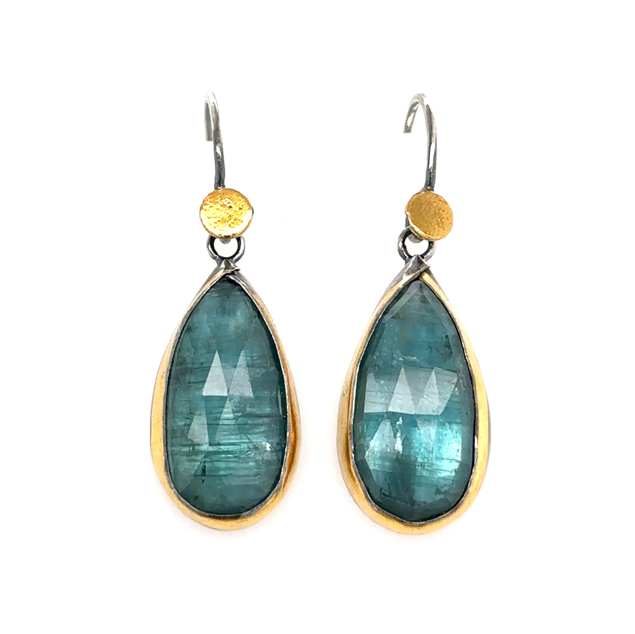 Golden Dot Earrings - Sky Blue Teardrop Kyanite