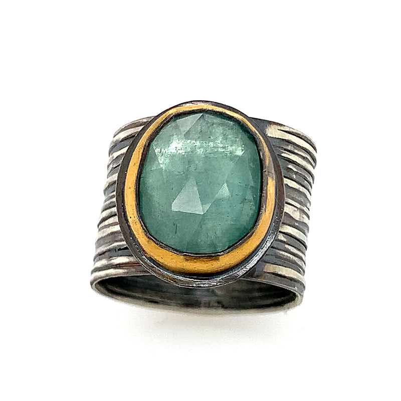 Sky Blue Kyanite Ring on Wide Band (SS/24k)