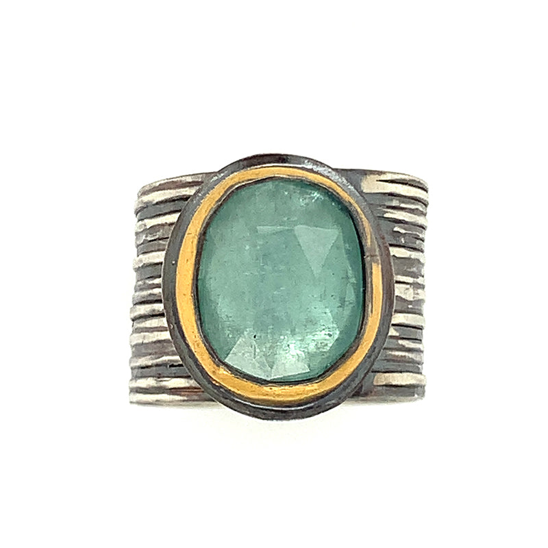 Sky Blue Kyanite Ring on Wide Band (SS/24k)