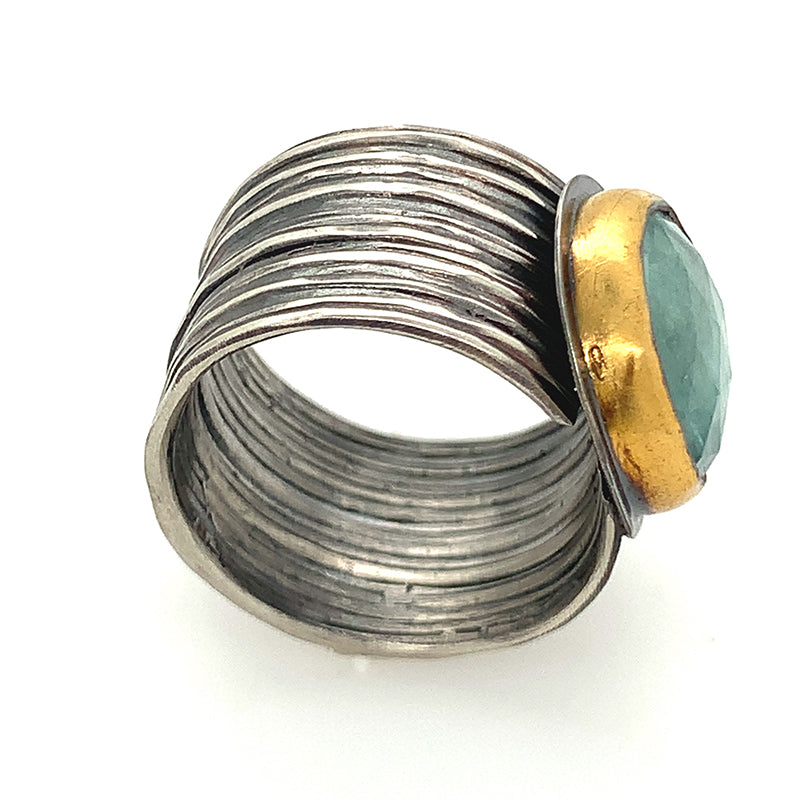 Sky Blue Kyanite Ring on Wide Band (SS/24k)