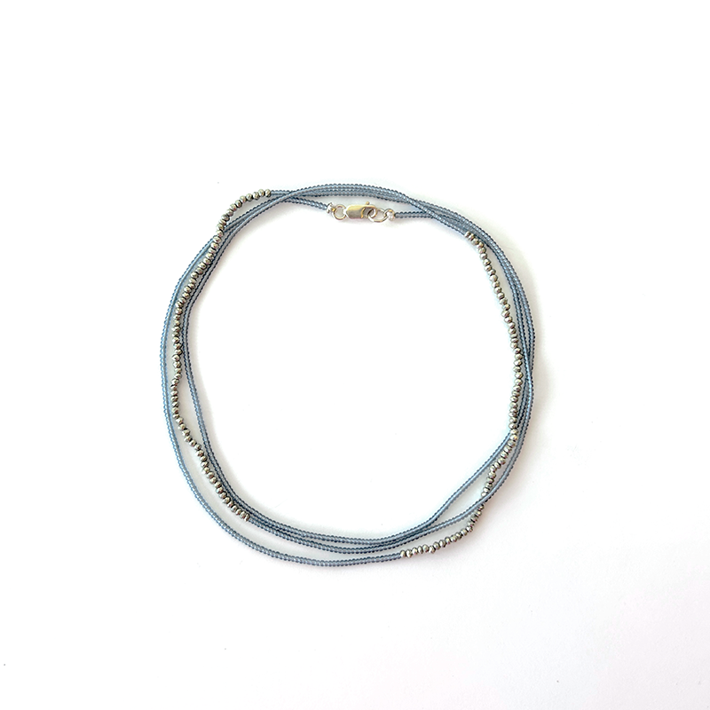 32" Seed Bead Necklace - Grey + Pyrite