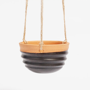 Small Grooved Hanging Planter - Black